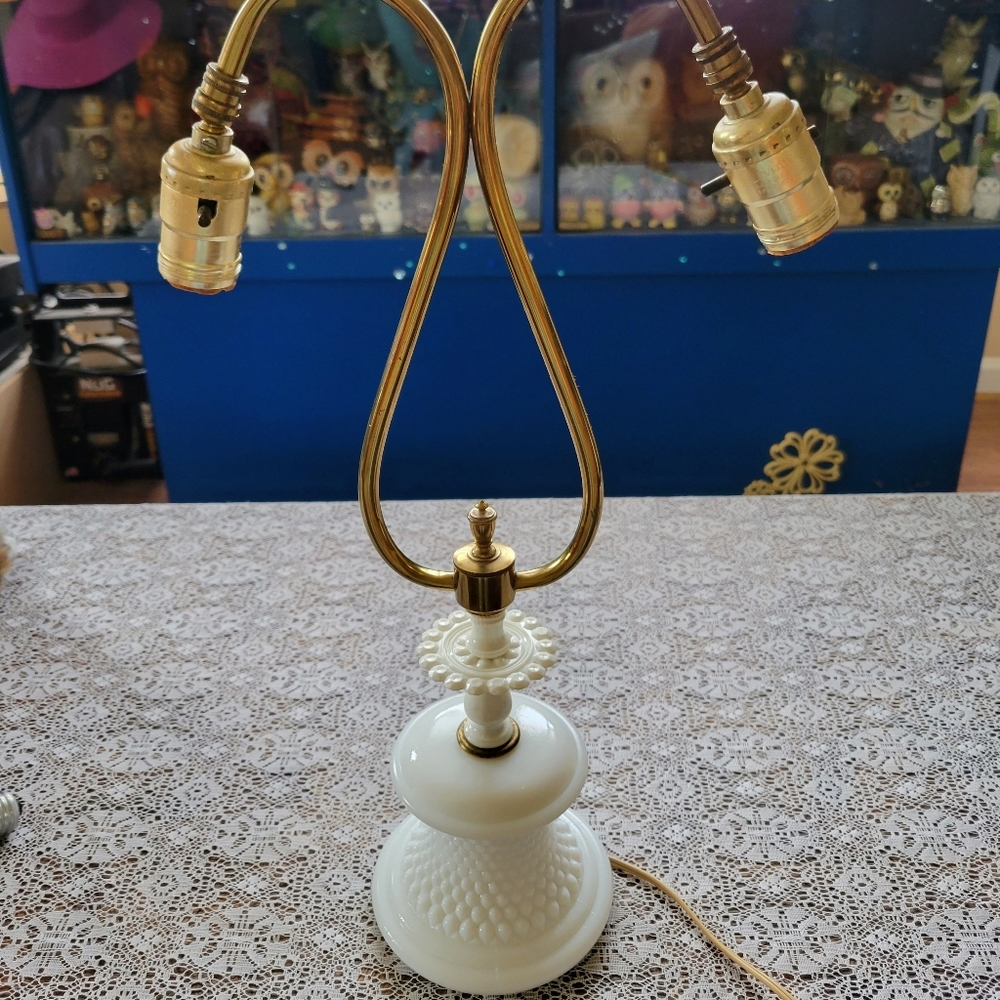 Vintage white hobnail lamp with 2 lights